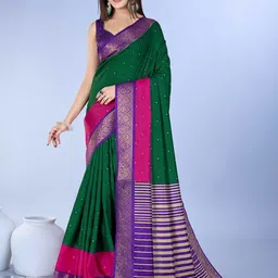 TASRIKA Striped Zari Silk Blend Saree-14