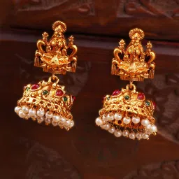 Anouk 24CT Gold-Plated Stones Studded & Pearls Beaded Dome Shaped Temple Jhumkas-10