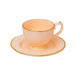 CLAY CRAFT Peach Set Of 12 Floral Printed Ceramic Glossy Cup & Saucer 170 ml each image 4