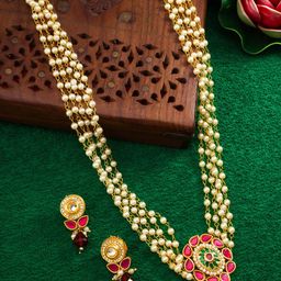 aadita Gold-Plated Kundan-Studded & Pearls-Beaded Jewellery Set-image-25