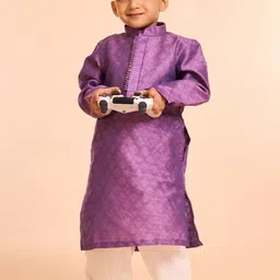 Manyavar Boys Floral Woven Design Mandarin Collar Straight Kurta With Pyjamas-picture-12