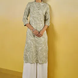 Anouk Abstract Printed Mandarin Collar Chanderi Silk Straight Kurta-image-13