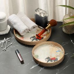 Set of2 Round Elephant Design Serving Tray for Festive Gifts (9x9 & 7x7 Inches) Tray-17