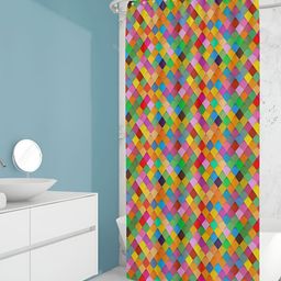 ArtzFolio Yellow & Pink Geometric Printed Waterproof Shower Curtain-4