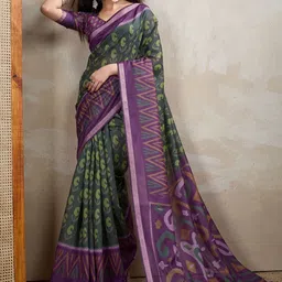 KALINI Grey Printed Cotton Blend Chanderi Sarees-picture-29