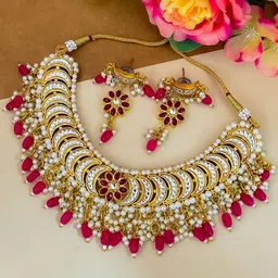 Zeviel Gold-Plated Kundan-Studded & Beaded Jewellery Set-image-97