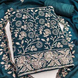 Rangtulika Ethnics Floral Embroidered Thread Work Pure Silk Unstitched Dress Material-picture-1
