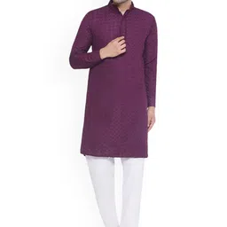 VEERA PARIDHAAN Ethnic Motifs Embroidered Thread Work Mandarin Collar Straight Kurta-image-6