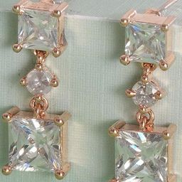 DressBerry Rose Gold-Plated Crystal Studded Geometric Drop Earrings-10