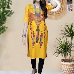 HERE&NOW Selection Of 3 Ethnic Motifs Printed Round Neck Straight Kurta-image-102
