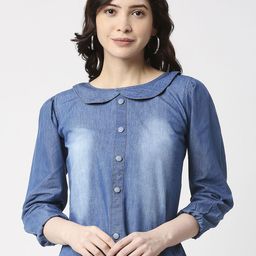 CEFALU Peter Pan Collar Denim Top-image-85