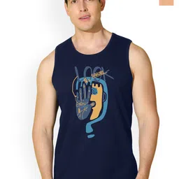 SLOWLORIS Pack Of 2 Printed Round Neck Sleeveless Bio-Wash Cotton Gym Vests-picture-4