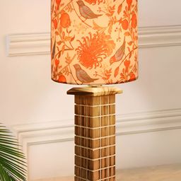 Homesake White Printed Wood Industrial Cylindrical Shaped Table Lamp with Bulb-4