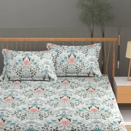 FURNOFY Grey & Multicoloured Ethnic Motifs Double Bedsheet with 2 Pillow Covers-picture-38