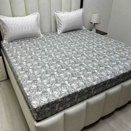 Pure Decor Lifestyle Grey Printed Pure Cotton 380 TC King Bedsheet Set2.74m x 2.74m-image-69