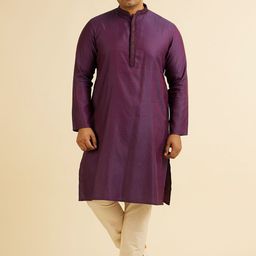 Manyavar Woven Design Mandarin Collar Regular Thread Work Kurta With Pyjama-51