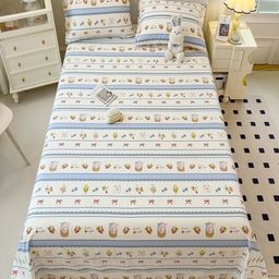 JC HOME White & Blue Printed 220 TC Pure Cotton Single Bedsheet Set- 1.6 m x 2.3 m-image-96