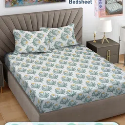 FABINALIV White & Grey Floral 300 TC King Bedsheet with 2 Pillow Covers-image-37