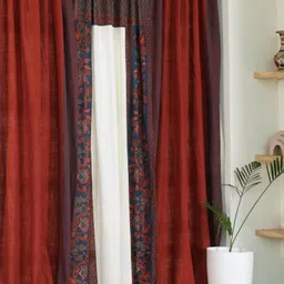 Peepul Tree Cream-Coloured & Navy Blue Set of 3 Floral Sheer Door Curtain-7
