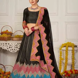 Warthy Ent Embroidered Thread Work Semi-Stitched Lehenga & Unstitched Blouse With Dupatta-image-28