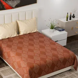 Aura Havemore Brown & White Abstract Printed 162 TC King Bedsheet Set 2.28m x 2.54m-picture-30