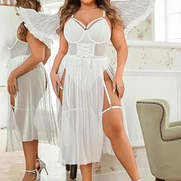 Curves By ZeroKaata Plus Size Sheer Corset-Style Nightwear Baby Doll Lingerie-image-98