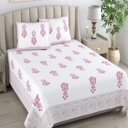 Myntra Elegant Homes White & Pink Printed Cotton 180 TC King Bedsheet Set2.74 m x 2.54m-image-89