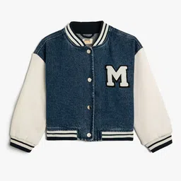 Koton Girls Striped Varsity Jacket with Patchwork-9