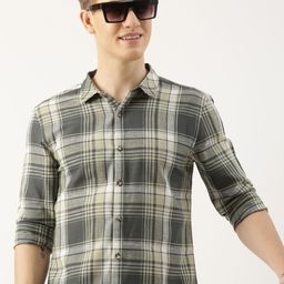 Mast & Harbour Men Standard Slim Fit Checked Spread Collar Pure Cotton Casual Shirt-picture-36