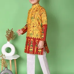 Cae Boys Ethnic Motifs Printed Regular Dupion Silk Kurta with Pyjamas image 4