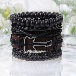 The Roadster Lifestyle Co Beaded Guitar Design Leather Bracelet-image-7