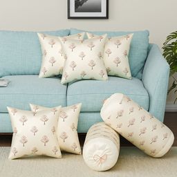 Kuber Industries Cream-Coloured Set of 7 Square Cushion Covers-3