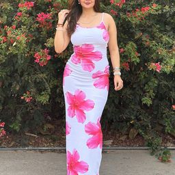 Cheekee Women Floral Print Bodycon Maxi Dress-image-34