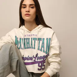 ONLY Women Cotton Typography Printed Hooded Long Sleeves Casual Sweatshirt-image-98