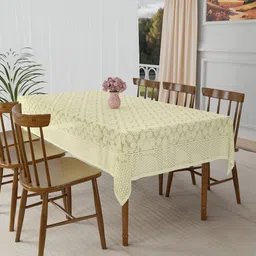 Myntra Elegant Homes Cream-Coloured Floral Cotton 6-Seater Table Cover-12