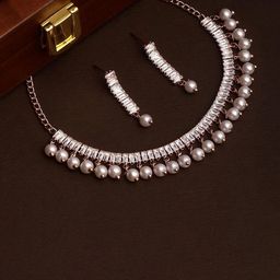 Atasi International Rose Gold Plated American Diamond-Studded And Beaded Jewellery Set-9