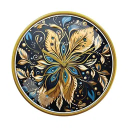RANDOM Gold Toned & Blue Printed Contemporary Analogue Round Wall Clock-image-89
