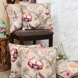 Urban Jaipur Cream-Coloured & Pink Set of 5 Floral Square Cushion Covers-12