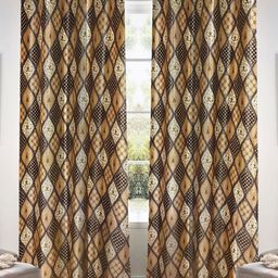 Kanodia Poly Fab Brown & Black Set of 2 Floral Room Darkening Door Curtain-image-99