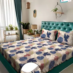 Myntra Elegant Homes Brown & Purple Floral Prnted Fitted 300 TC Super King Bedsheet with 2 Pillow Covers-image-67