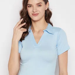 Clora Creation Women Solid Short Sleeves Shirt Collar Regular Top-image-11
