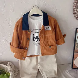 INCLUD Boys Solid Jacket With Printed Cotton T-Shirt & Pants Set-picture-29