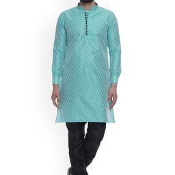 VEERA PARIDHAAN Floral Woven Design Beads and Stones Mandarin Collar Jacquard Kurta-image-58