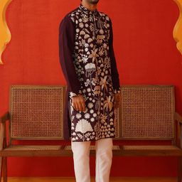 Jompers Men Floral Embroidered Regular Chikankari Kurta with Pyjamas-57