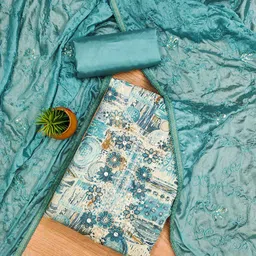 SHADOW & SAINING Floral Printed Thread Work Pure Cotton Unstitched Dress Material-image-69