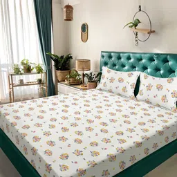 KLOTTHE Cream-Coloured Printed 300 TC King Bedsheet With 2 Pillow Covers - 2.50 x 2.25 m-17