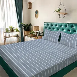 KLOTTHE Blue Striped 300 TC King Bedsheet with 2 Pillow Covers-image-41
