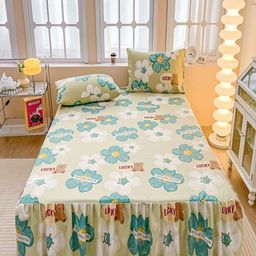 JC HOME Beige & Green Floral 150 TC Fitted King Bedsheet with 2 Pillow Covers-image-78