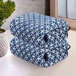Kuber Industries Blue Printed 2 Pieces Microfiber280 GSM Ultra Absorbent Face Towels-25