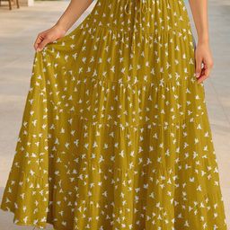Moomaya Pure Cotton Tiered Maxi Summer Skirt-picture-47